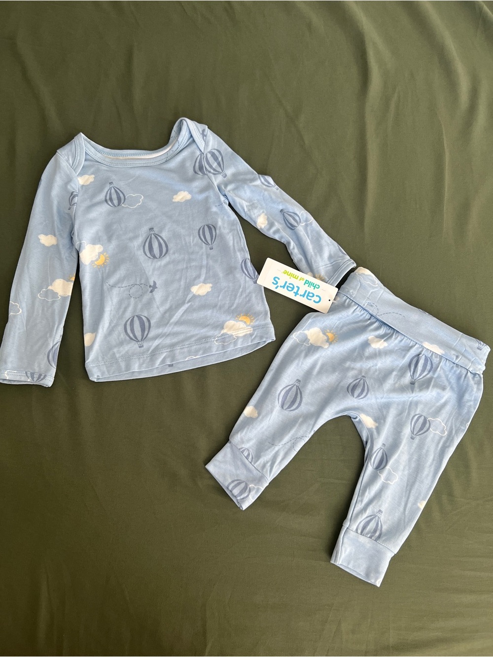 Carter's Light Blue Hot Air Balloon Pajama Set Baby’s Size 0-3M